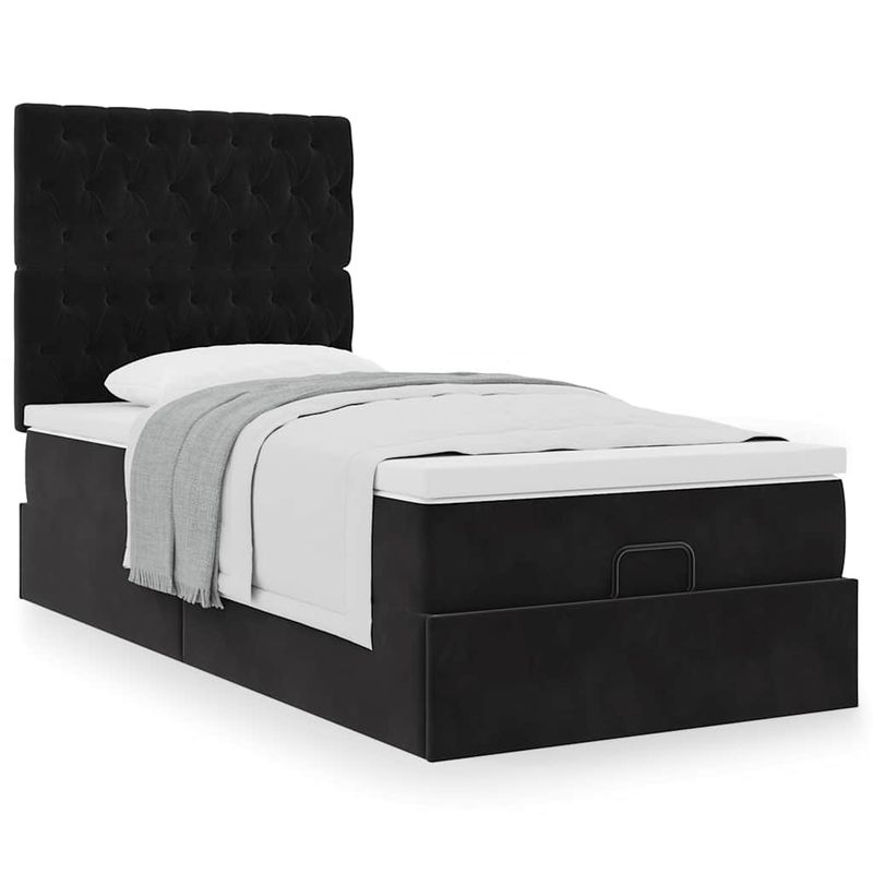 Casa si Gradina - Mobilier - Paturi si accesorii - Paturi - Cadru de pat otoman cu saltele, catifea neagra 80x200cm - Infinity.ro
