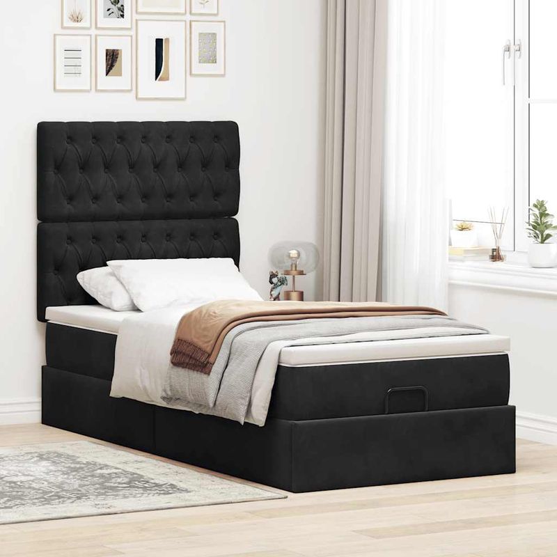 Casa si Gradina - Mobilier - Paturi si accesorii - Paturi - Cadru de pat otoman cu saltele, catifea neagra 80x200cm - Infinity.ro
