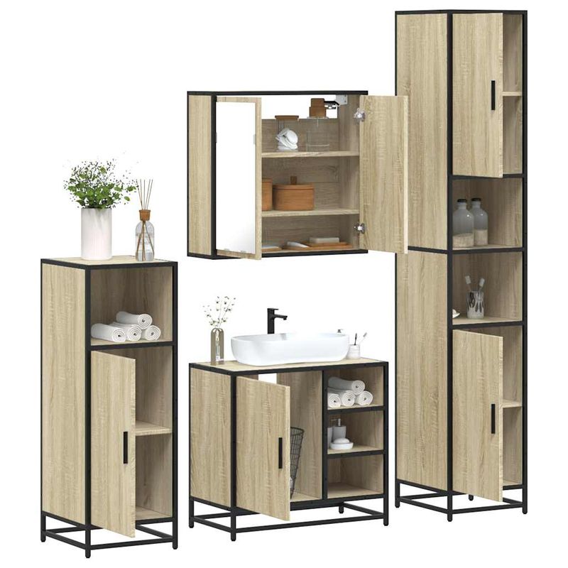 Casa si Gradina - Mobilier - Seturi de mobilier - Seturi baie - Set de mobilier de baie din 4 piese din lemn de stejar Sonoma - Infinity.ro