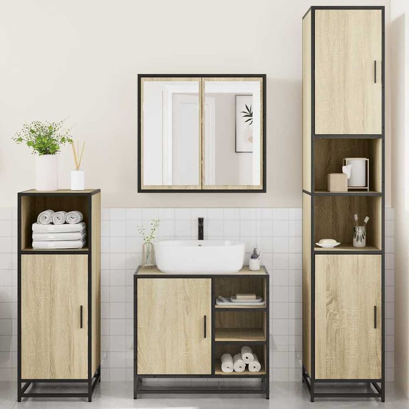 Casa si Gradina - Mobilier - Seturi de mobilier - Seturi baie - Set de mobilier de baie din 4 piese din lemn de stejar Sonoma - Infinity.ro