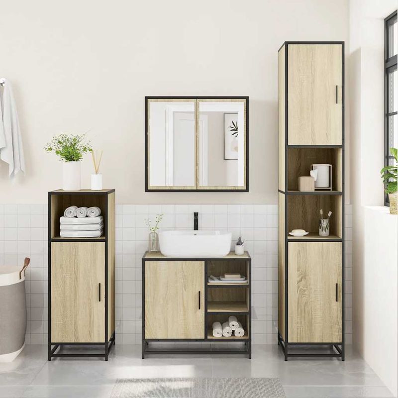 Casa si Gradina - Mobilier - Seturi de mobilier - Seturi baie - Set de mobilier de baie din 4 piese din lemn de stejar Sonoma - Infinity.ro
