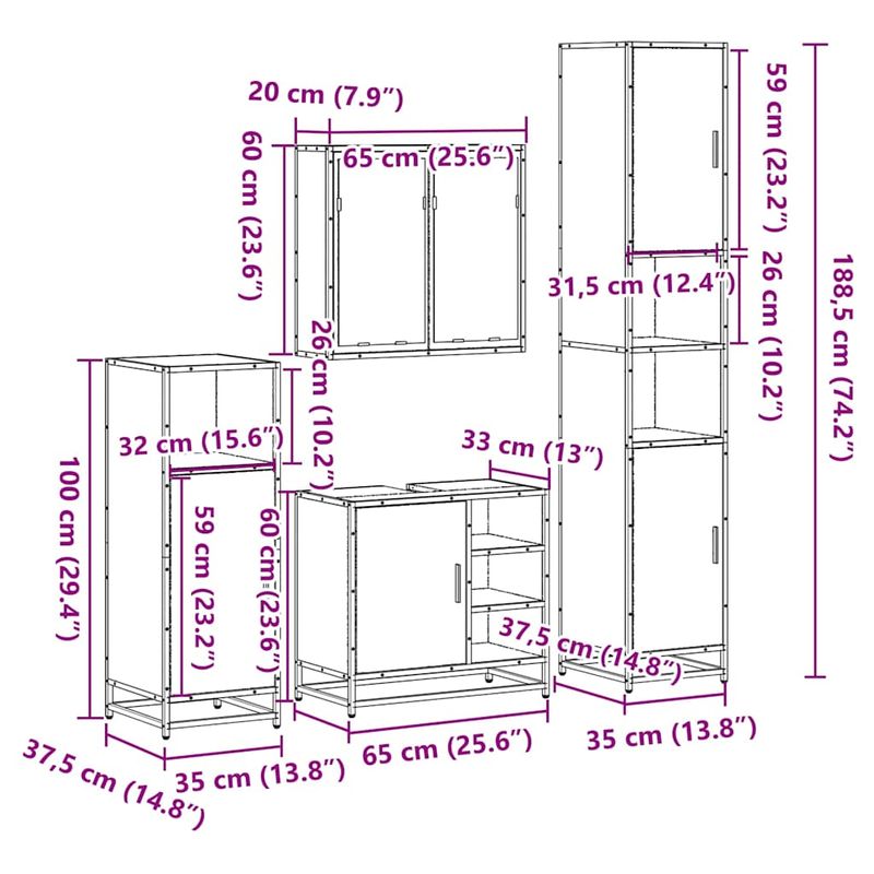 Casa si Gradina - Mobilier - Seturi de mobilier - Seturi baie - Set de mobilier de baie din 4 piese din lemn de stejar Sonoma - Infinity.ro