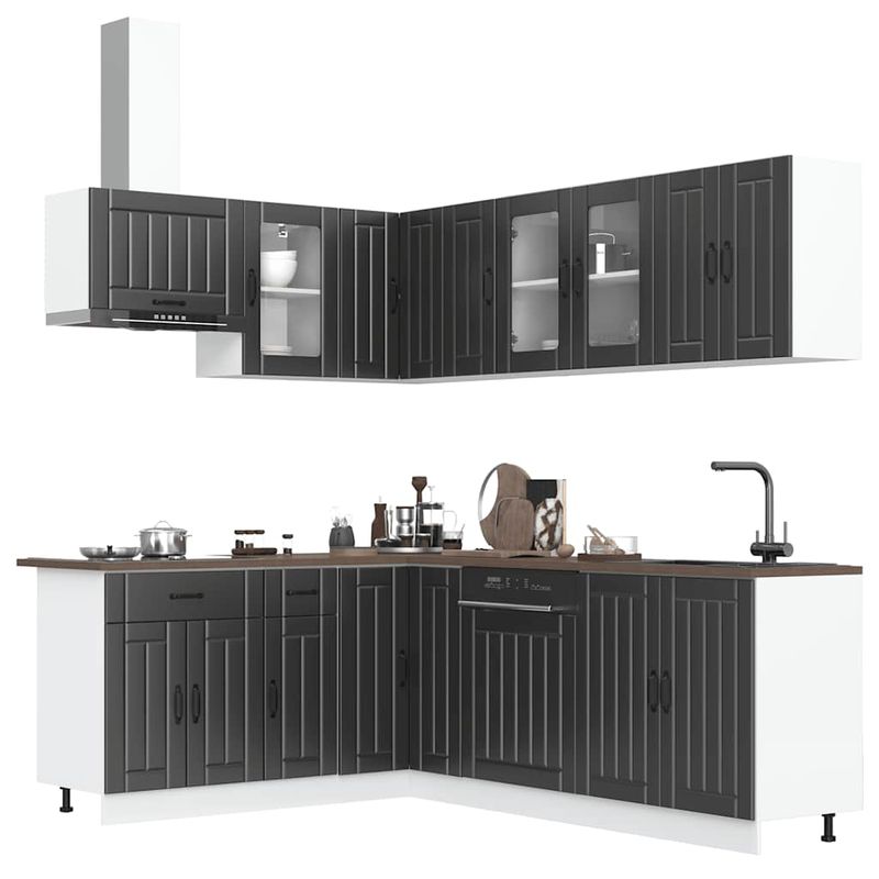 Casa si Gradina - Mobilier - Comode si corpuri - Corpuri bucatarie - Set dulap de bucatarie 11 piese „Lucca” lemn negru prelucrat - Infinity.ro