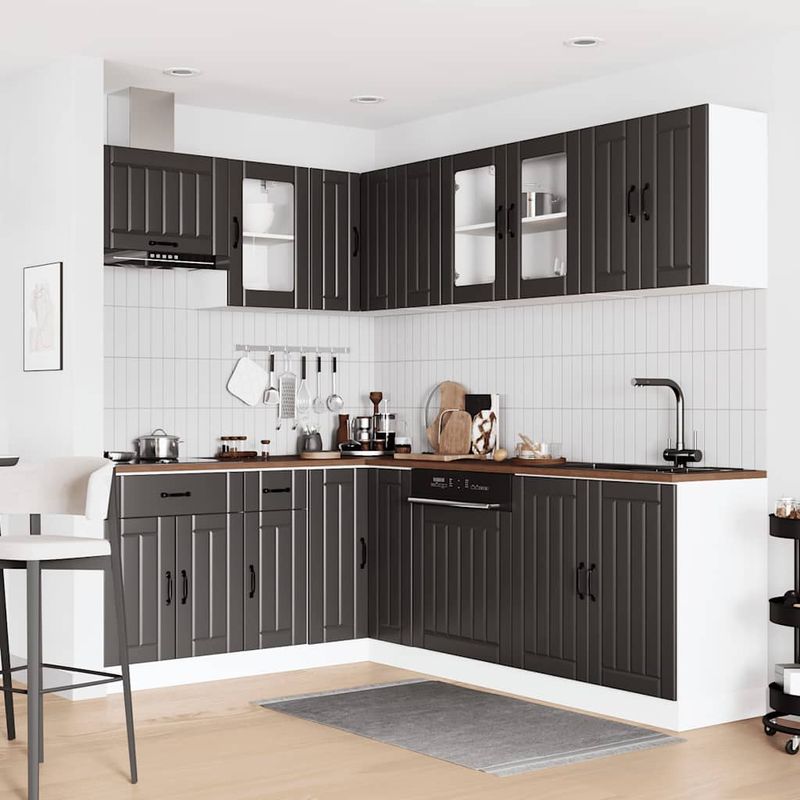Casa si Gradina - Mobilier - Comode si corpuri - Corpuri bucatarie - Set dulap de bucatarie 11 piese „Lucca” lemn negru prelucrat - Infinity.ro