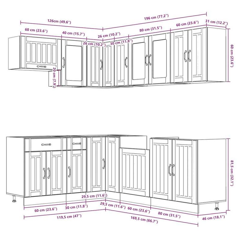 Casa si Gradina - Mobilier - Comode si corpuri - Corpuri bucatarie - Set dulap de bucatarie 11 piese „Lucca” lemn negru prelucrat - Infinity.ro