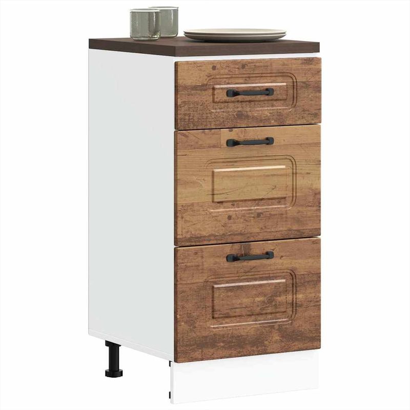 Casa si Gradina - Mobilier - Comode si corpuri - Corpuri bucatarie - Dulap de baza de bucatarie „Kalmar” Lemn vechi lemn prelucrat, model 1x dulap inferior (3 sertare), mărime 40x46x81.5 cm - Infinity.ro