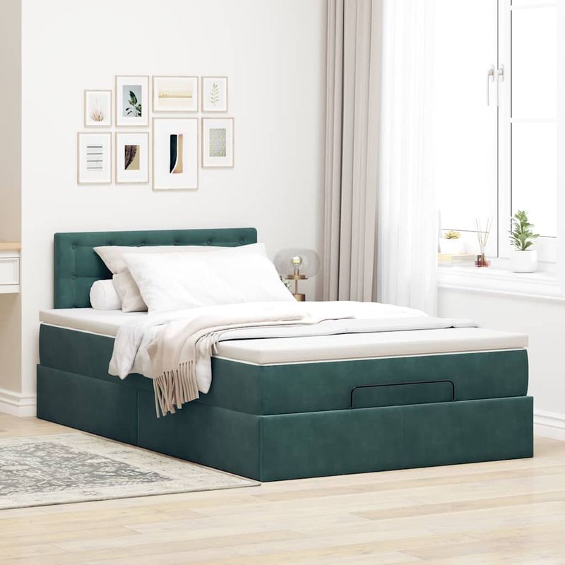 Casa si Gradina - Mobilier - Paturi si accesorii - Paturi - Cadru de pat otoman cu saltea verde inchis 120x200cm catifea - Infinity.ro