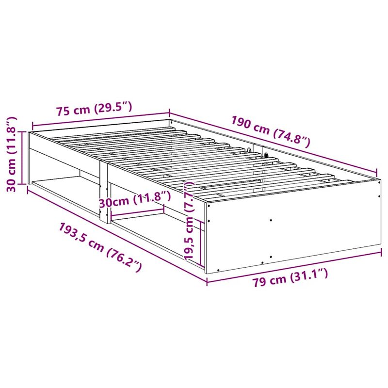 Casa si Gradina - Mobilier - Paturi si accesorii - Paturi - Pat de zi fara saltea alb 75x190 cm lemn masiv de pin - Infinity.ro