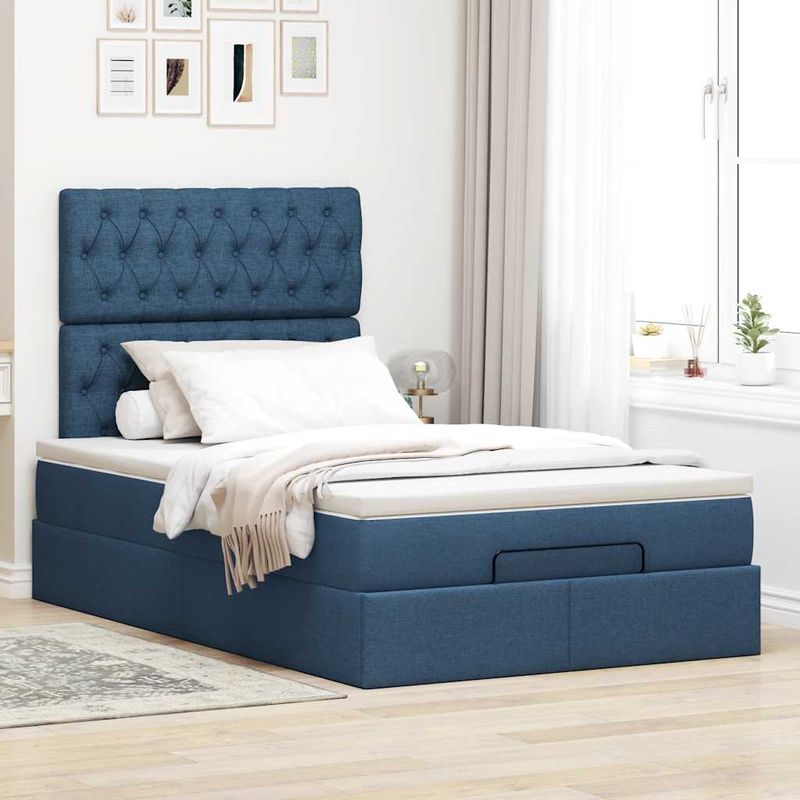 Casa si Gradina - Mobilier - Paturi si accesorii - Paturi - Cadru de pat otoman cu saltea tesatura albastra 120x200cm - Infinity.ro