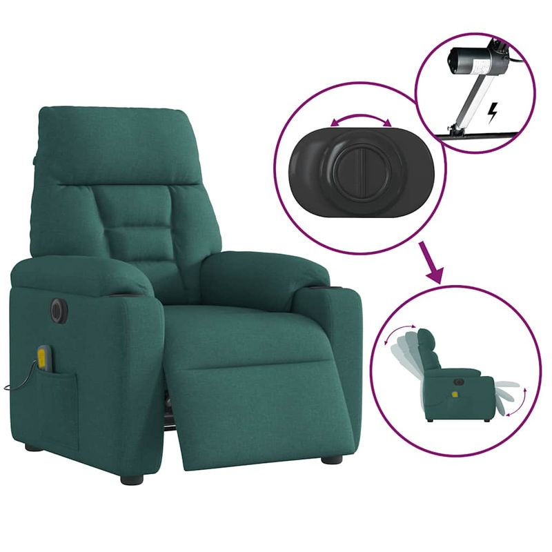 Ingrijire personala si Cosmetice - Sanatate si wellness - Articole wellness - Fotolii de masaj - Fotoliu electric de masaj rabatabil, verde inchis, textil - Infinity.ro