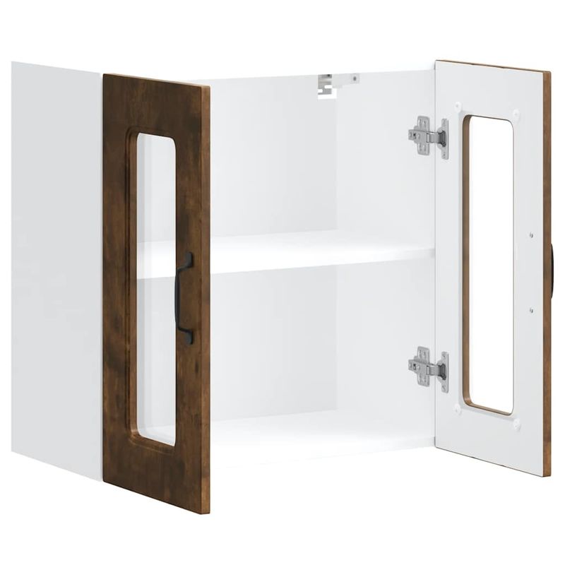 Casa si Gradina - Mobilier - Comode si corpuri - Corpuri bucatarie - Dulap de bucatarie cu usa din sticla "Kalmar" stejar afumat, model 1x dulap de perete din sticlă (2 uși), mărime 60x31x60 cm - Infinity.ro