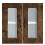 Casa si Gradina - Mobilier - Comode si corpuri - Corpuri bucatarie - Dulap de bucatarie cu usa din sticla "Kalmar" stejar afumat, model 1x dulap de perete din sticlă (2 uși), mărime 60x31x60 cm - Infinity.ro