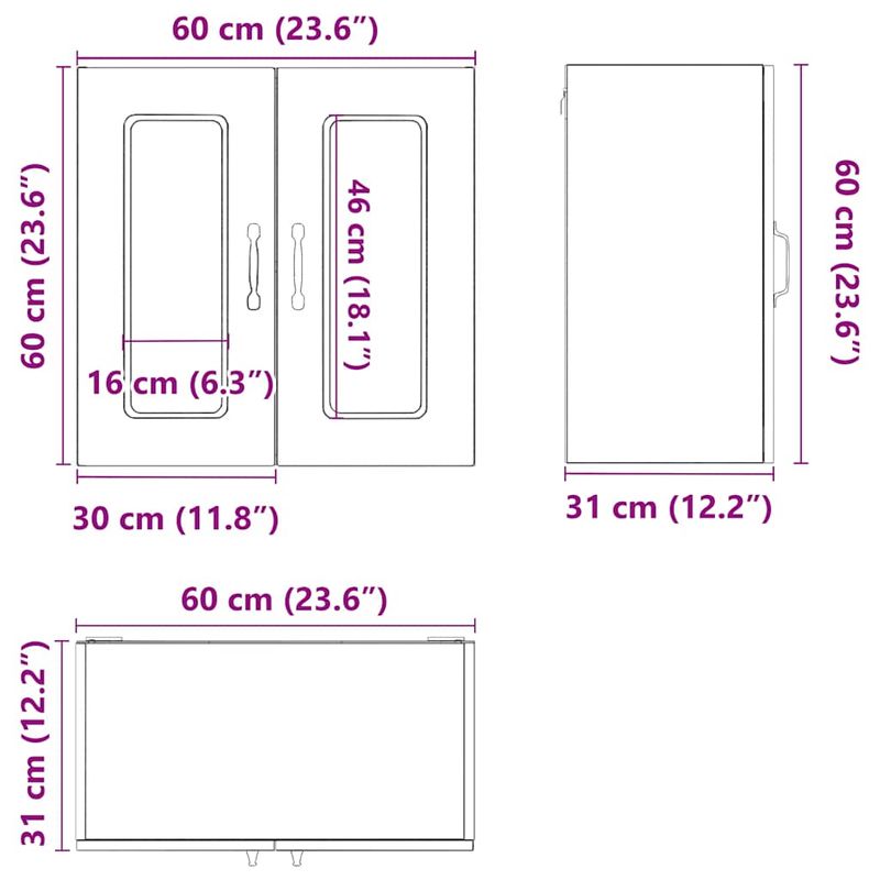 Casa si Gradina - Mobilier - Comode si corpuri - Corpuri bucatarie - Dulap de bucatarie cu usa din sticla "Kalmar" stejar afumat, model 1x dulap de perete din sticlă (2 uși), mărime 60x31x60 cm - Infinity.ro