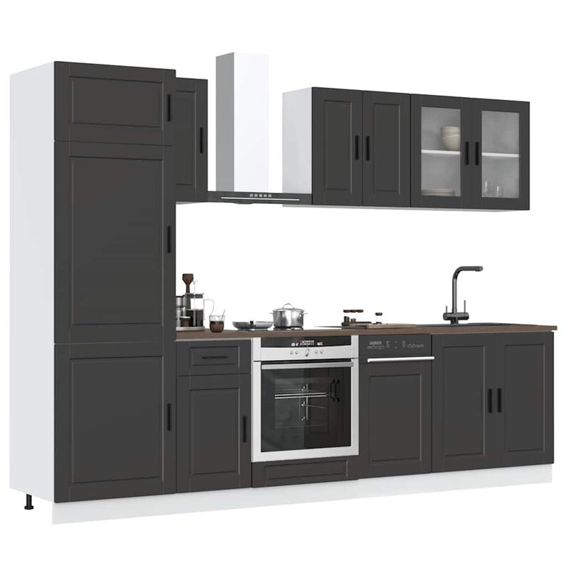 Casa si Gradina - Mobilier - Comode si corpuri - Corpuri bucatarie - Set dulap de bucatarie 8 piese „Kalmar” lemn negru prelucrat - Infinity.ro