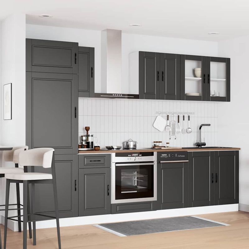 Casa si Gradina - Mobilier - Comode si corpuri - Corpuri bucatarie - Set dulap de bucatarie 8 piese „Kalmar” lemn negru prelucrat - Infinity.ro