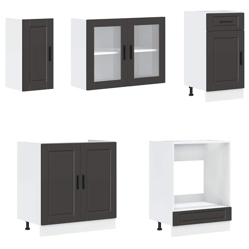 Casa si Gradina - Mobilier - Comode si corpuri - Corpuri bucatarie - Set dulap de bucatarie 8 piese „Kalmar” lemn negru prelucrat - Infinity.ro