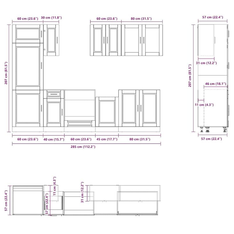Casa si Gradina - Mobilier - Comode si corpuri - Corpuri bucatarie - Set dulap de bucatarie 8 piese „Kalmar” lemn negru prelucrat - Infinity.ro