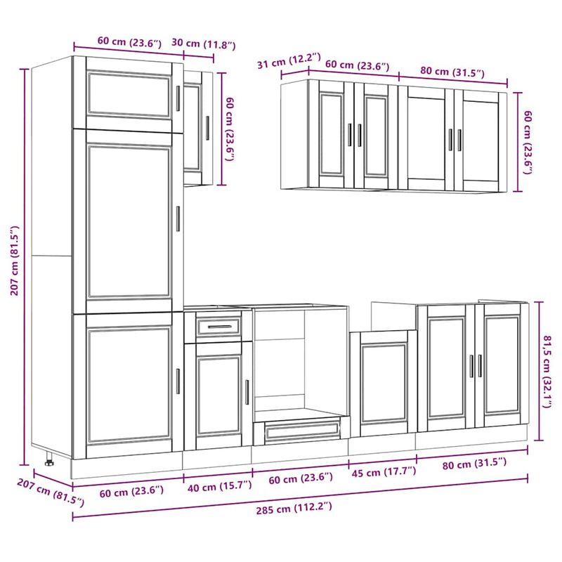 Casa si Gradina - Mobilier - Comode si corpuri - Corpuri bucatarie - Set dulap de bucatarie 8 piese „Kalmar” lemn negru prelucrat - Infinity.ro