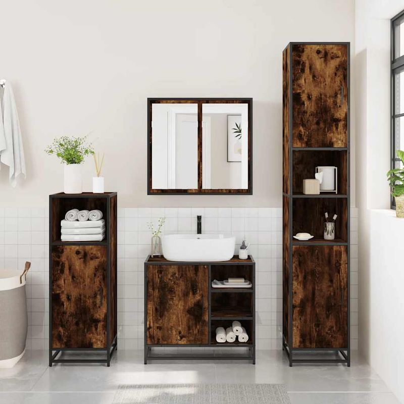 Casa si Gradina - Mobilier - Seturi de mobilier - Seturi baie - Set mobilier de baie, 3 piese, stejar fumuriu, lemn prelucrat - Infinity.ro