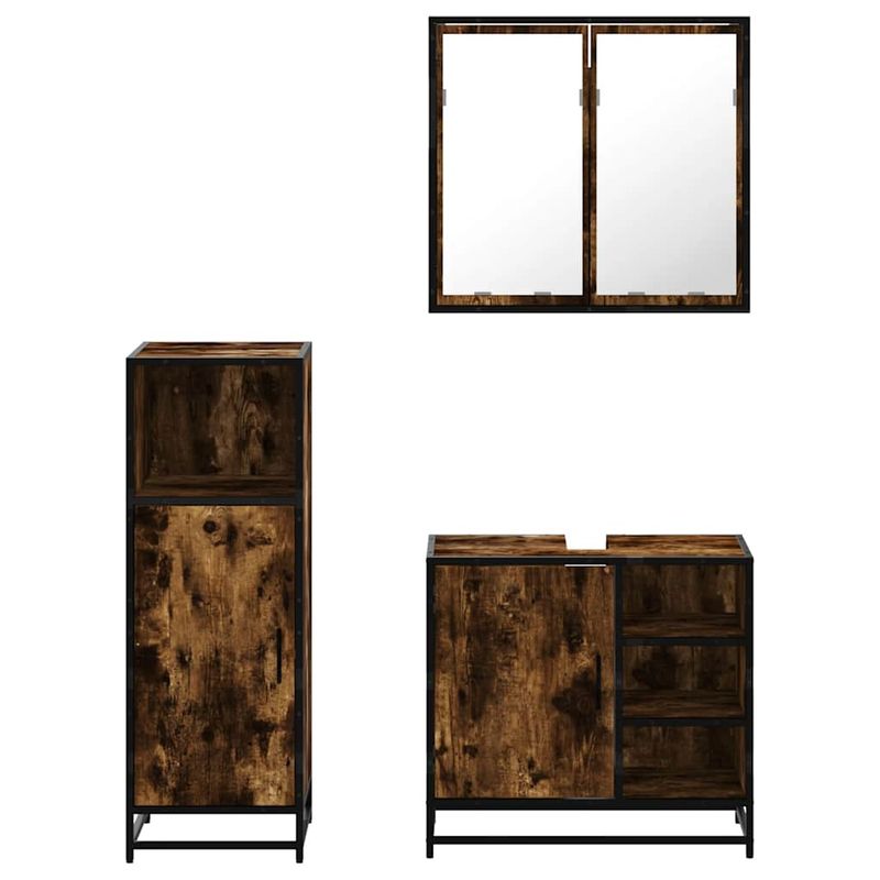 Casa si Gradina - Mobilier - Seturi de mobilier - Seturi baie - Set mobilier de baie, 3 piese, stejar fumuriu, lemn prelucrat - Infinity.ro