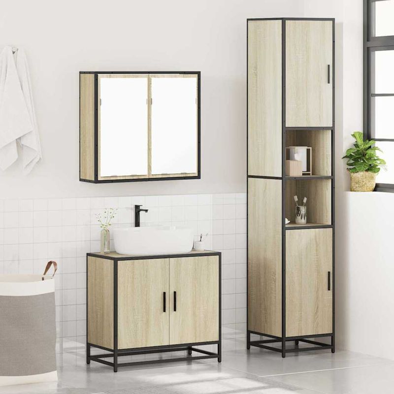 Casa si Gradina - Mobilier - Seturi de mobilier - Seturi baie - Set mobilier de baie, 3 piese, stejar sonoma, lemn prelucrat - Infinity.ro