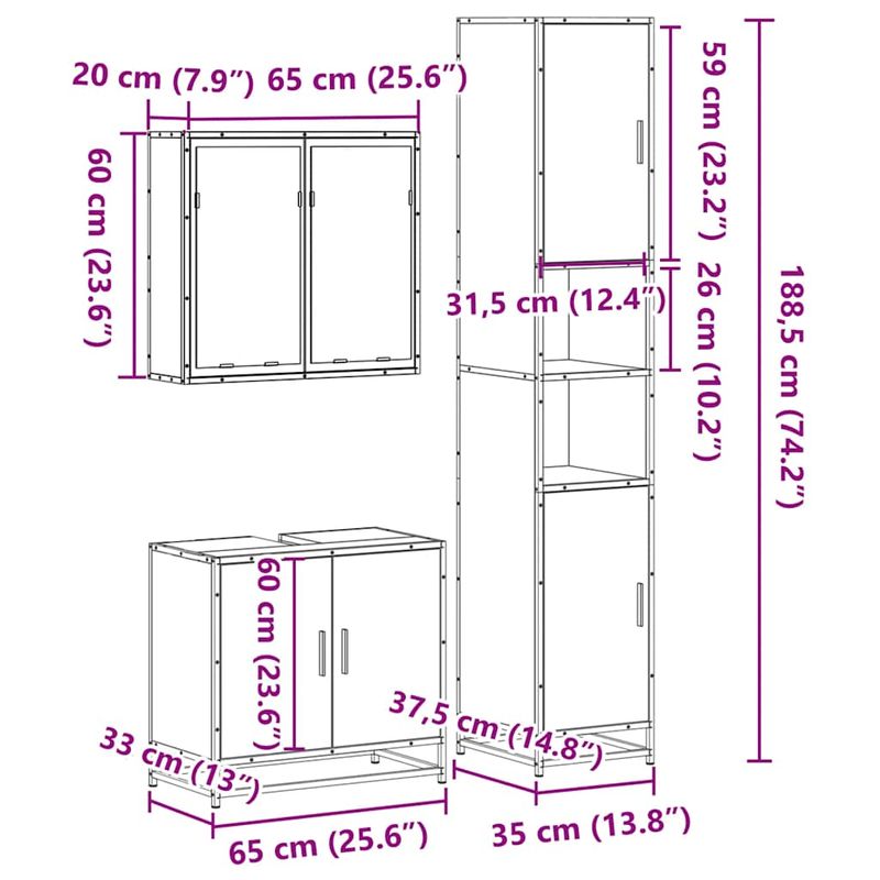 Casa si Gradina - Mobilier - Seturi de mobilier - Seturi baie - Set mobilier de baie, 3 piese, stejar sonoma, lemn prelucrat - Infinity.ro