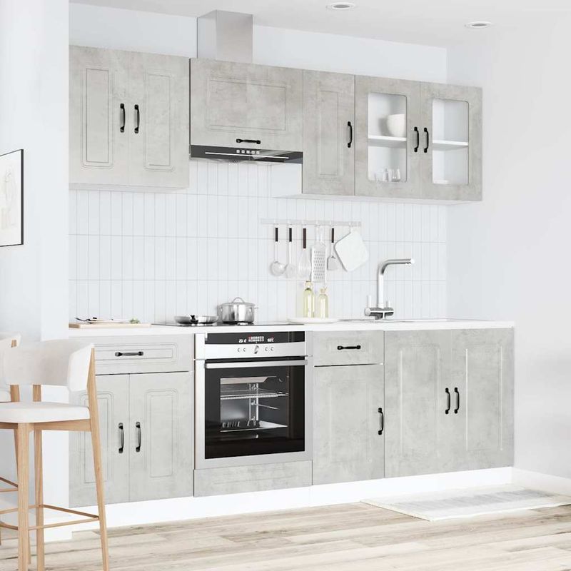 Casa si Gradina - Mobilier - Comode si corpuri - Corpuri bucatarie - Set dulapuri de bucatarie 8 piese „Kalmar” gri beton Lemn - Infinity.ro