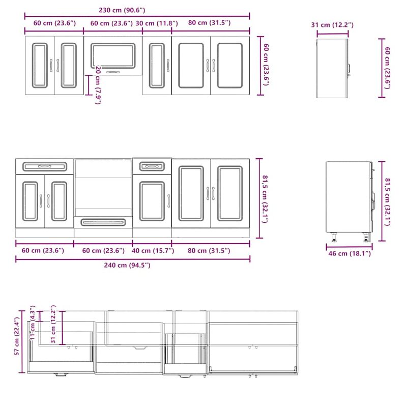 Casa si Gradina - Mobilier - Comode si corpuri - Corpuri bucatarie - Set dulapuri de bucatarie 8 piese „Kalmar” gri beton Lemn - Infinity.ro