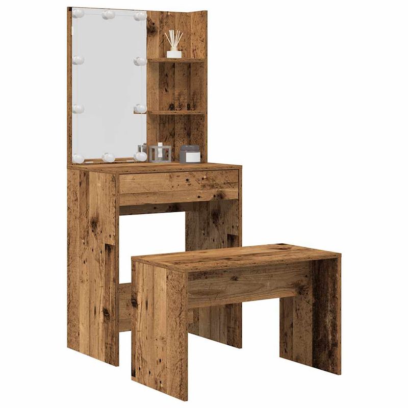 Casa si Gradina - Mobilier - Comode si corpuri - Masute de toaleta - Set de masuta de toaleta cu LED Lemn vechi din lemn lemnos - Infinity.ro