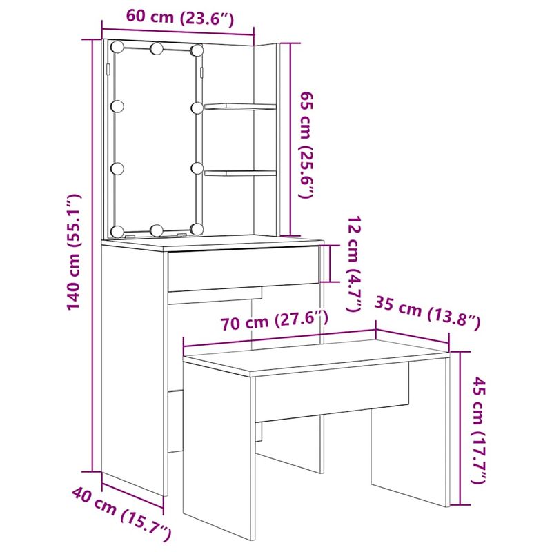 Casa si Gradina - Mobilier - Comode si corpuri - Masute de toaleta - Set de masuta de toaleta cu LED Lemn vechi din lemn lemnos - Infinity.ro