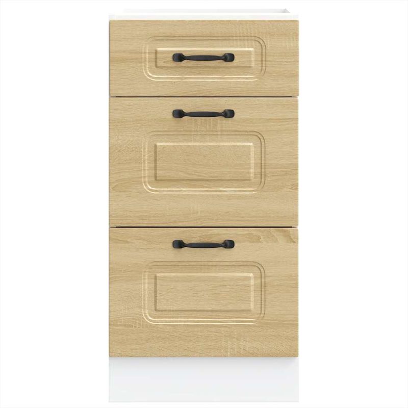 Casa si Gradina - Mobilier - Comode si corpuri - Corpuri bucatarie - Dulap de baza de bucatarie „Kalmar” din lemn de stejar Sonoma, model 1x dulap inferior (3 sertare), mărime 40x46x81.5 cm - Infinity.ro