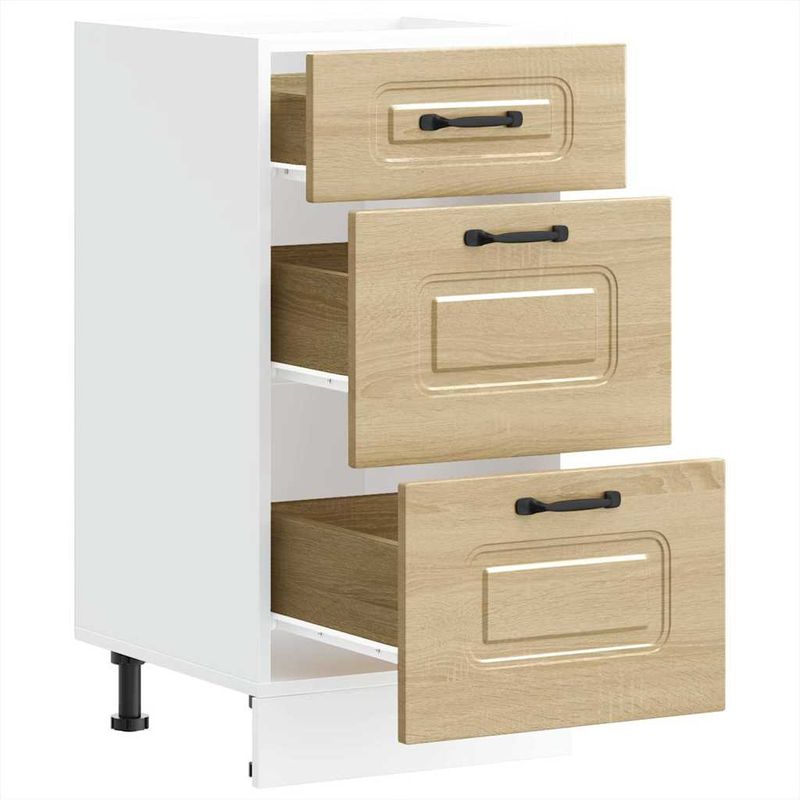 Casa si Gradina - Mobilier - Comode si corpuri - Corpuri bucatarie - Dulap de baza de bucatarie „Kalmar” din lemn de stejar Sonoma, model 1x dulap inferior (3 sertare), mărime 40x46x81.5 cm - Infinity.ro