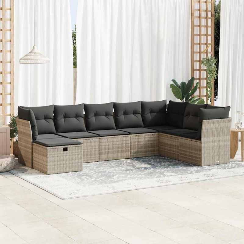 Casa si Gradina - Gradina si terasa - Mobilier exterior - Seturi mobila gradina - Set mobilier de gradina cu perne, 8 piese gri deschis poliratan - Infinity.ro