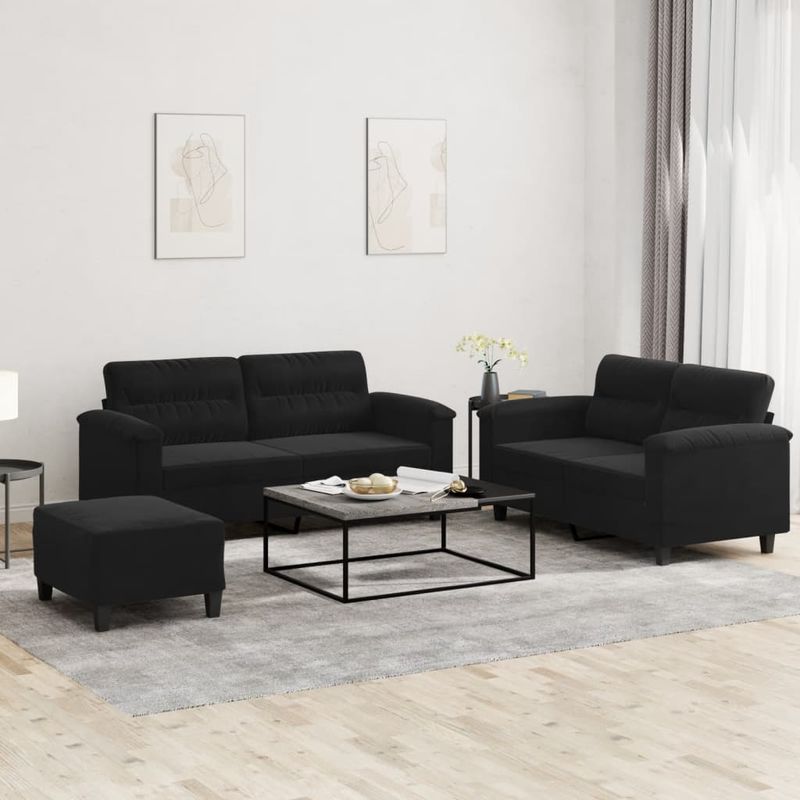 Casa si Gradina - Mobilier - Seturi de mobilier - Seturi living - Set de canapele cu perne, 3 piese, negru, microfibra - Infinity.ro
