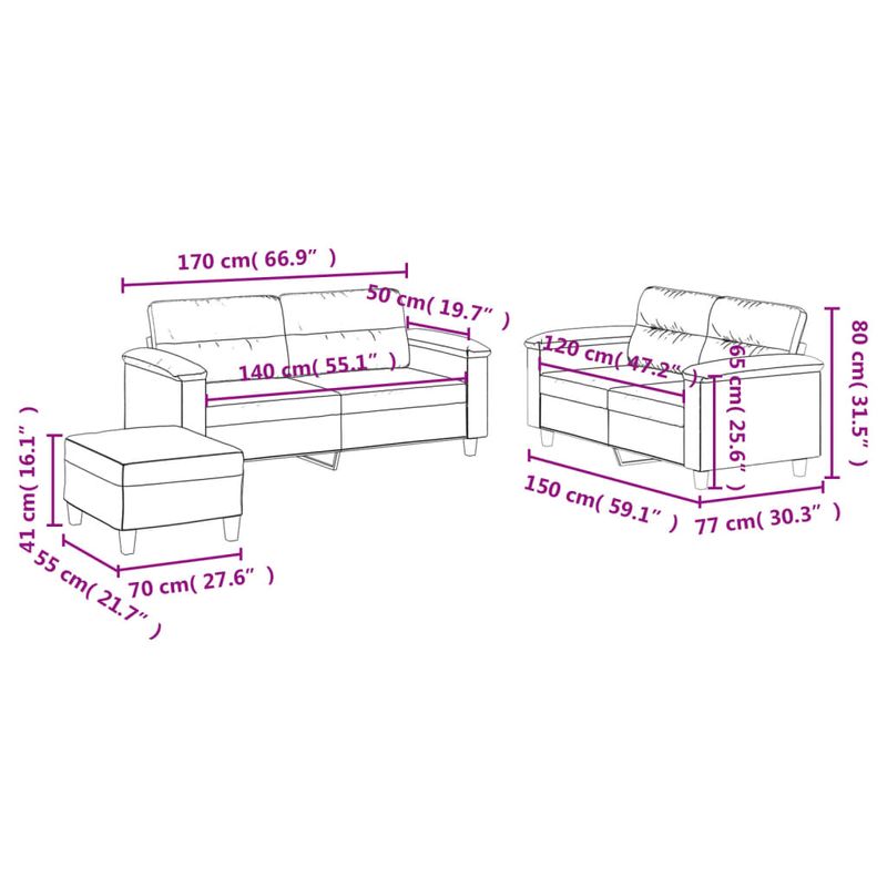 Casa si Gradina - Mobilier - Seturi de mobilier - Seturi living - Set de canapele cu perne, 3 piese, negru, microfibra - Infinity.ro