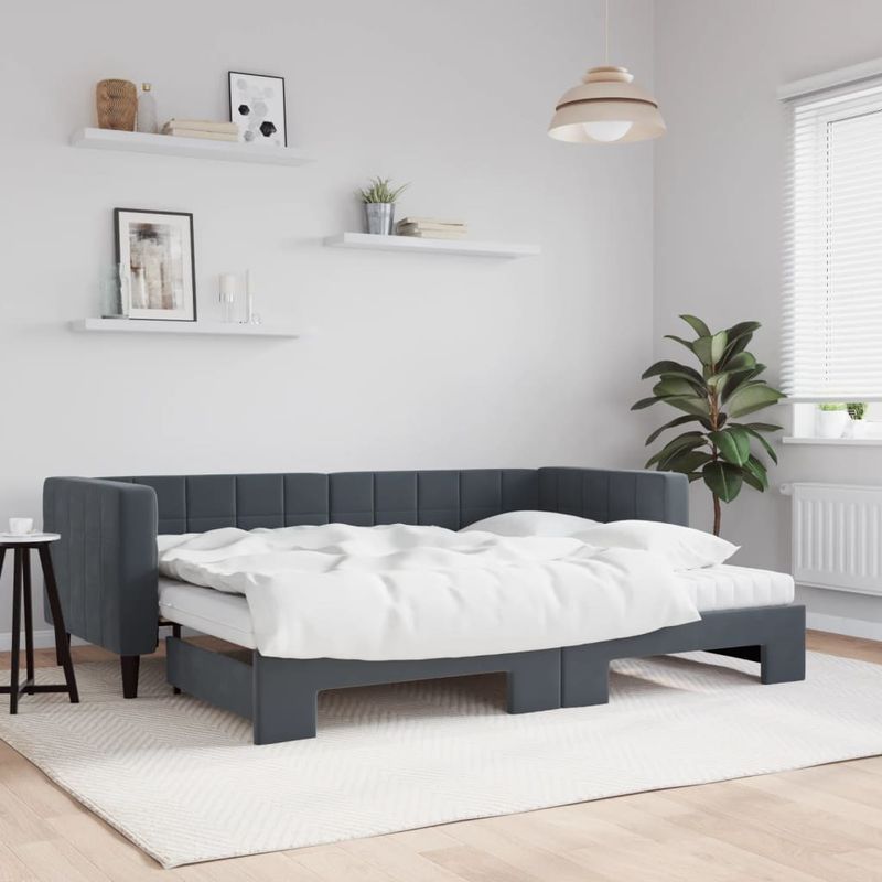 Casa si Gradina - Mobilier - Paturi si accesorii - Paturi - Pat de zi cu extensie si saltele gri inchis 80x200 cm catifea - Infinity.ro
