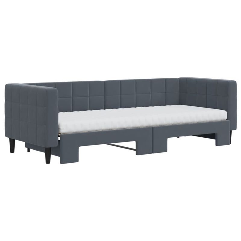 Casa si Gradina - Mobilier - Paturi si accesorii - Paturi - Pat de zi cu extensie si saltele gri inchis 80x200 cm catifea - Infinity.ro
