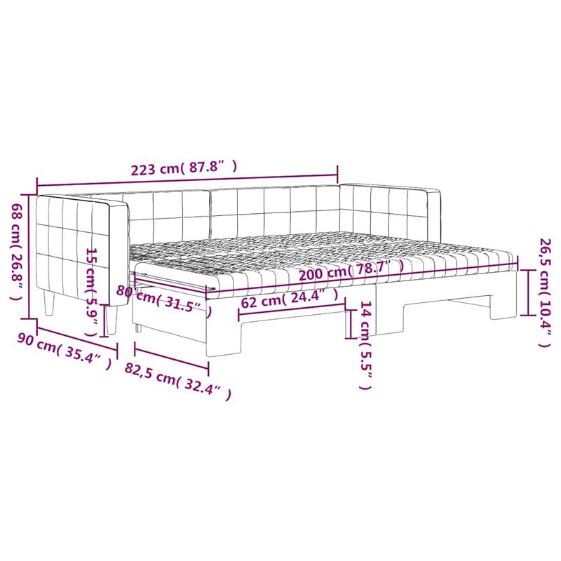 Casa si Gradina - Mobilier - Paturi si accesorii - Paturi - Pat de zi cu extensie si saltele gri inchis 80x200 cm catifea - Infinity.ro