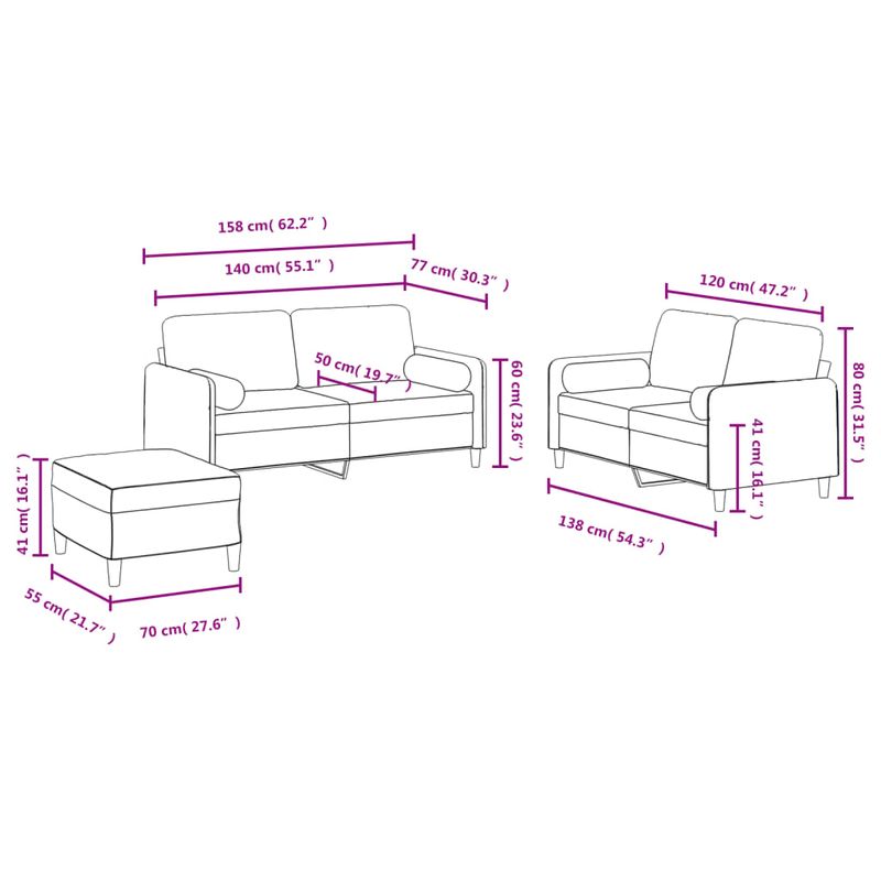 Casa si Gradina - Mobilier - Seturi de mobilier - Seturi living - Set de canapele cu perne, 3 piese, crem, catifea - Infinity.ro