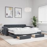 Casa si Gradina - Mobilier - Paturi si accesorii - Paturi - Pat de zi cu extensie si sertare gri inchis 100x200cm catifea - Infinity.ro