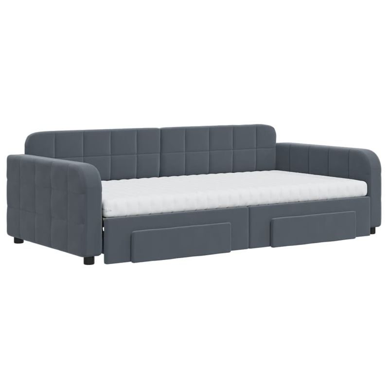 Casa si Gradina - Mobilier - Paturi si accesorii - Paturi - Pat de zi cu extensie si sertare gri inchis 100x200cm catifea - Infinity.ro