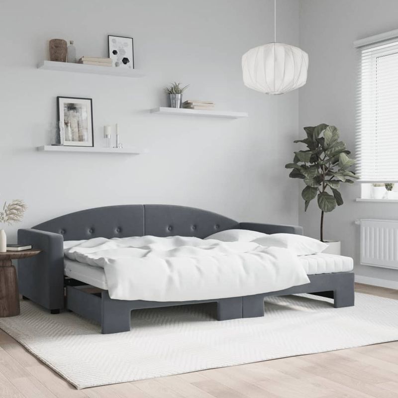 Casa si Gradina - Mobilier - Paturi si accesorii - Paturi - Pat de zi cu extensie si saltele gri inchis 80x200 cm catifea - Infinity.ro