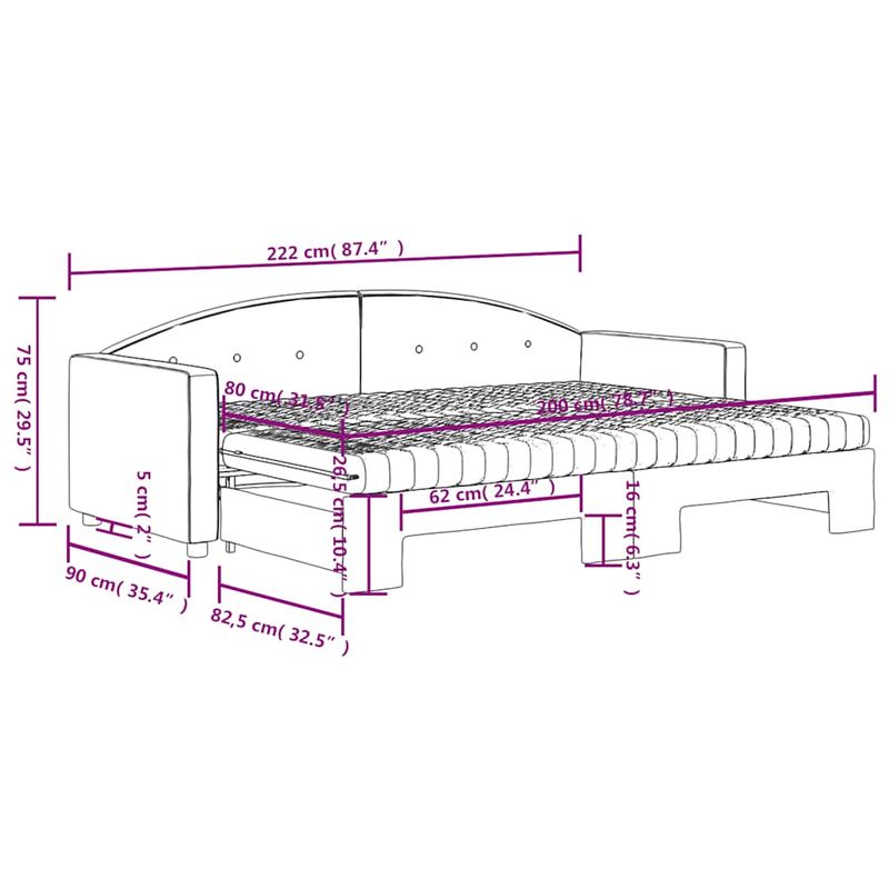 Casa si Gradina - Mobilier - Paturi si accesorii - Paturi - Pat de zi cu extensie si saltele gri inchis 80x200 cm catifea - Infinity.ro