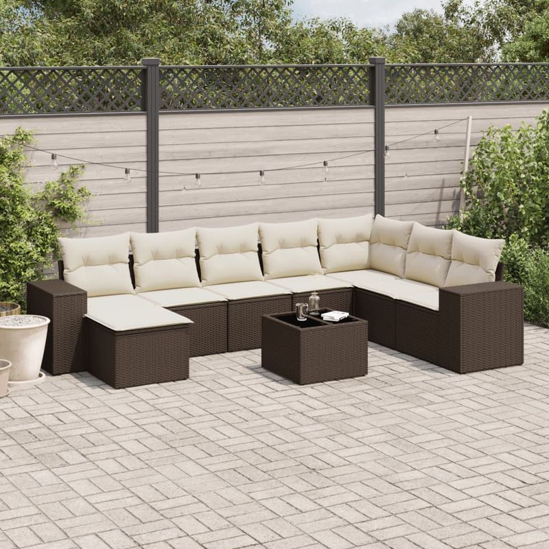 Casa si Gradina - Gradina si terasa - Mobilier exterior - Seturi mobila gradina - Set canapele de gradina cu perne, 9 piese, maro, poliratan - Infinity.ro