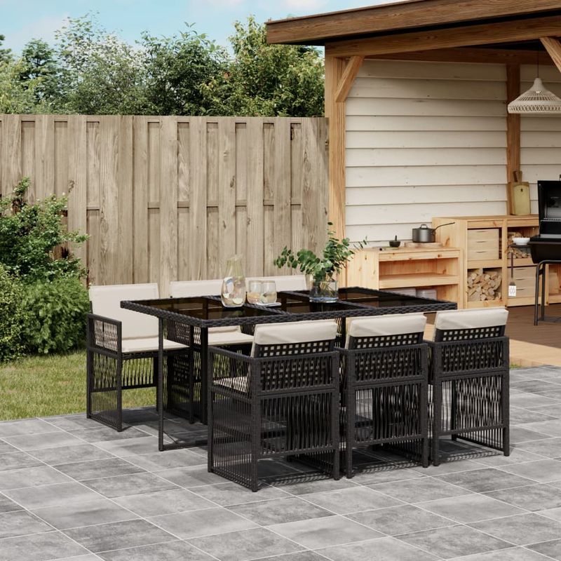 Casa si Gradina - Gradina si terasa - Mobilier exterior - Seturi mobila gradina - Set mobilier de gradina cu perne, 7 piese, negru, poliratan - Infinity.ro
