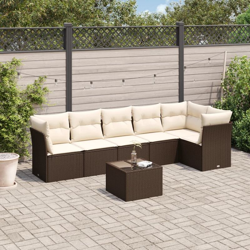 Casa si Gradina - Gradina si terasa - Mobilier exterior - Seturi mobila gradina - Set canapele de gradina cu perne, 7 piese, maro, poliratan - Infinity.ro