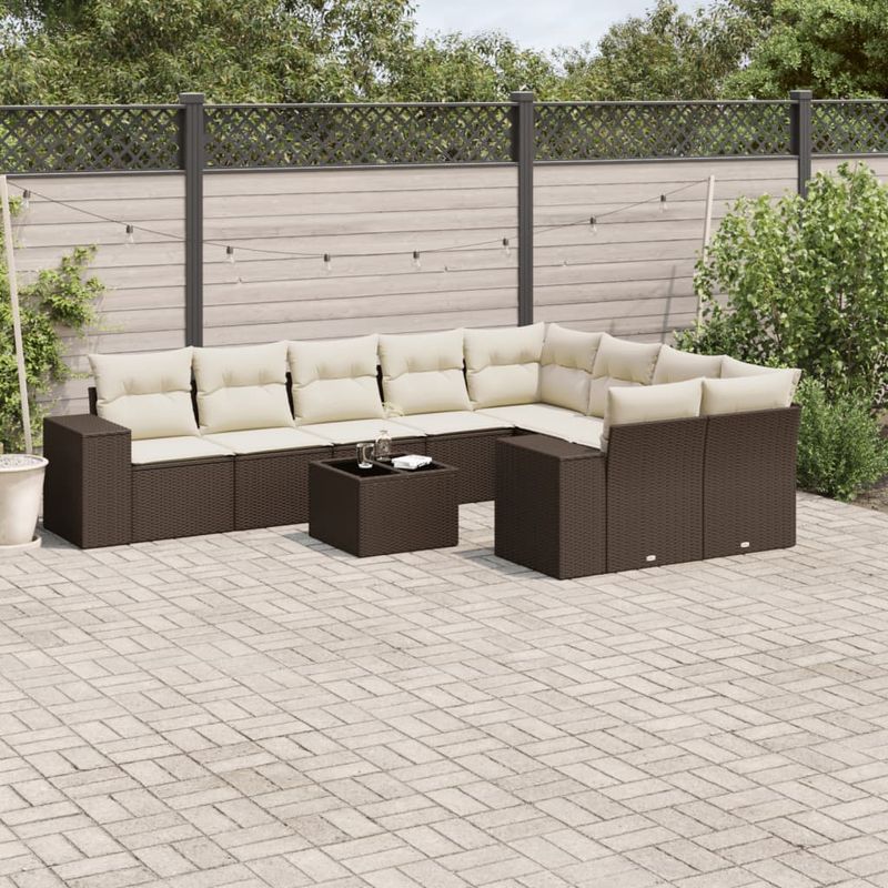 Casa si Gradina - Gradina si terasa - Mobilier exterior - Seturi mobila gradina - Set canapele de gradina cu perne, 10 piese, maro, poliratan - Infinity.ro