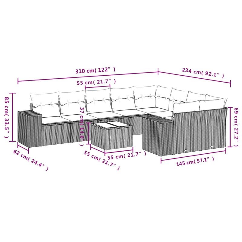 Casa si Gradina - Gradina si terasa - Mobilier exterior - Seturi mobila gradina - Set canapele de gradina cu perne, 10 piese, maro, poliratan - Infinity.ro
