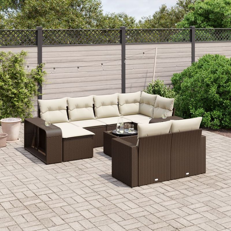 Casa si Gradina - Gradina si terasa - Mobilier exterior - Canapele si fotolii gradina - Set canapele de gradina cu perne, 11 piese, maro, poliratan - Infinity.ro