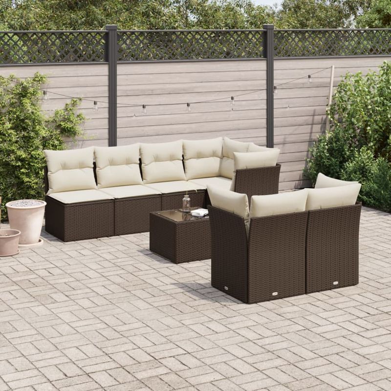 Casa si Gradina - Gradina si terasa - Mobilier exterior - Seturi mobila gradina - Set canapele de gradina cu perne, 8 piese, maro, poliratan - Infinity.ro
